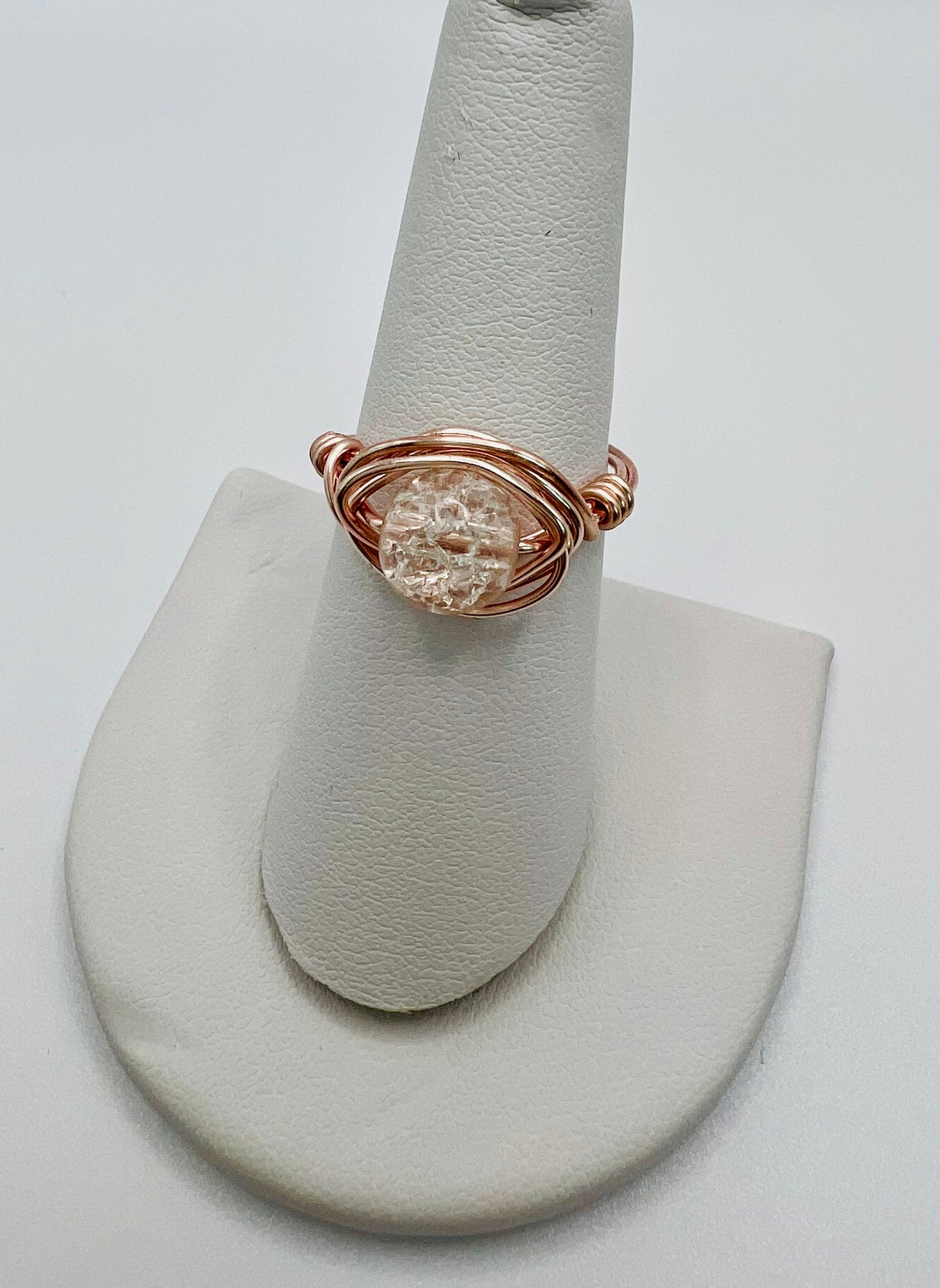 Rose Gold and Glass Bead Wire-Wrapped Ring