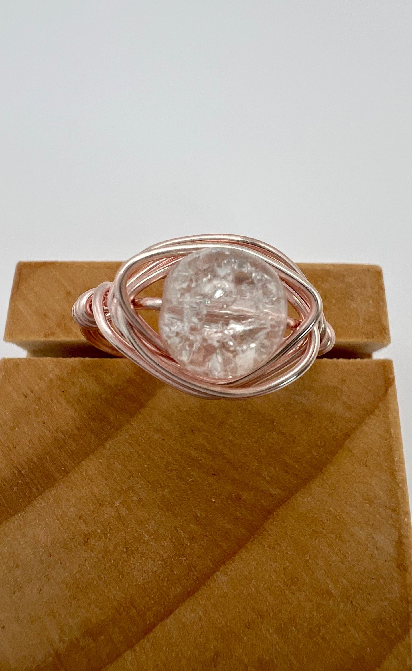Rose Gold and Glass Bead Wire-Wrapped Ring