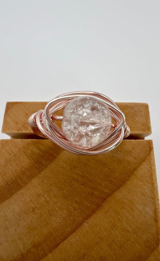 Rose Gold and Glass Bead Wire-Wrapped Ring